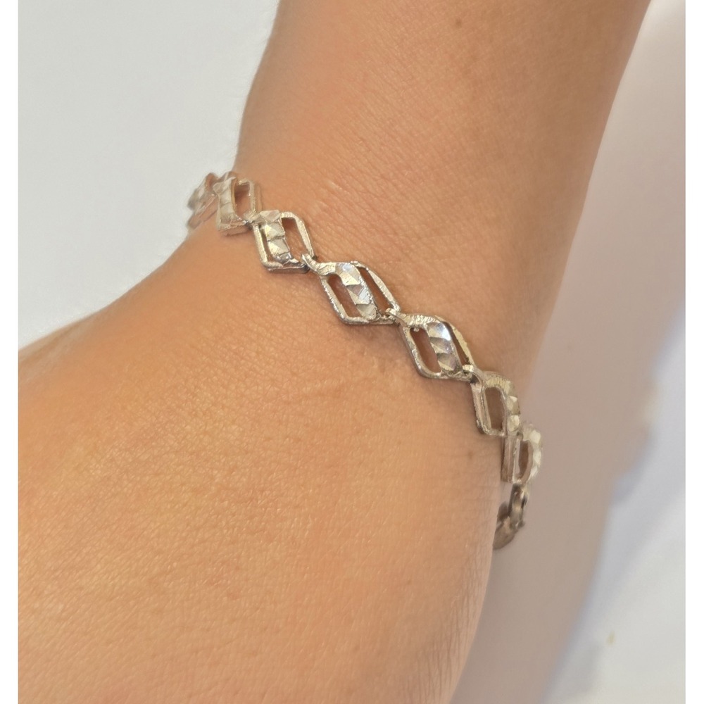Unique Vintage Sterling Silver Diamond Shaped Link Tennis Bracelet 7.75" 925